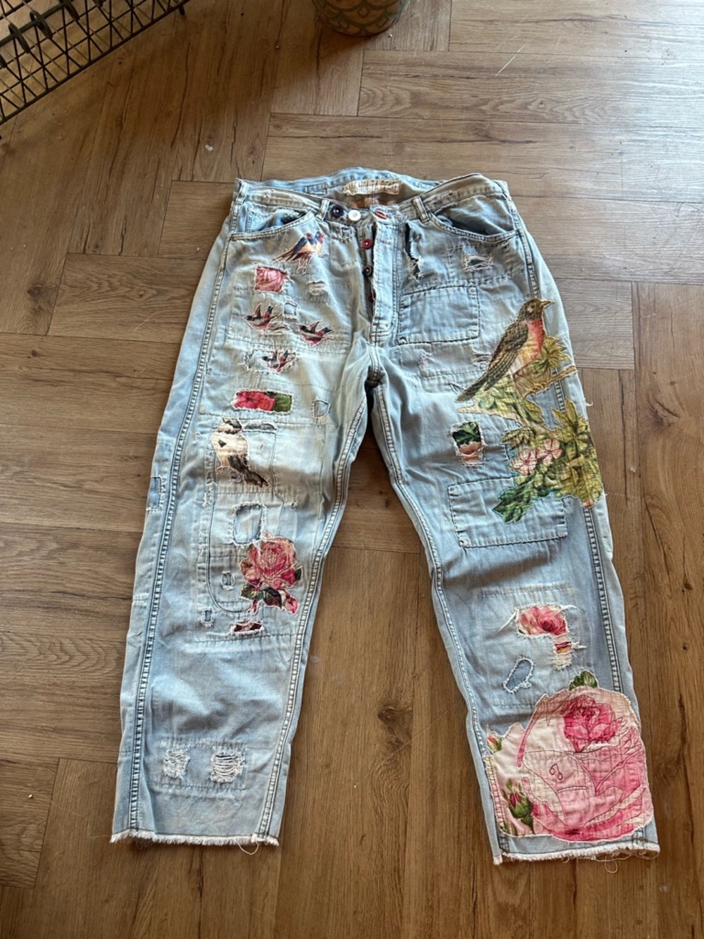 Magnolia Pearl Light Blue Embroidered Patchwork Jeans - Picture 2 of 7
